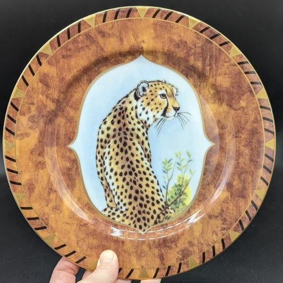 Lynn Chase Plate African Portraits Cheetah Luncheon Dinner 9 Inch Safari 1990s - Picture 1 of 10